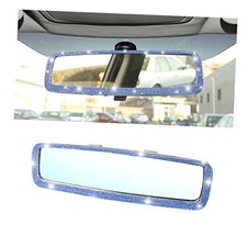 Bling Car Rear View Mirror, Rhinestones Crystal Clip-on Rearview Mirror Blue