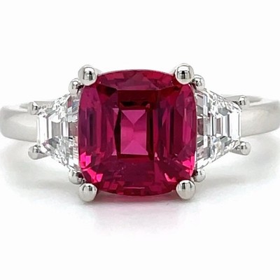 Rare GRS Certified 3.8 Ctw  Vibrant  Red GEM Ruby & E VS Diamond Ring Platinum
