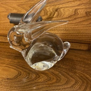 Murano Italy Etched Signed Licio Zanetti Clear Glass Rabbit Paperweight Vintage