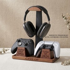 Walnut Headphone Stand Wood Headset Stand for Desk Universal Personalized Gifts
