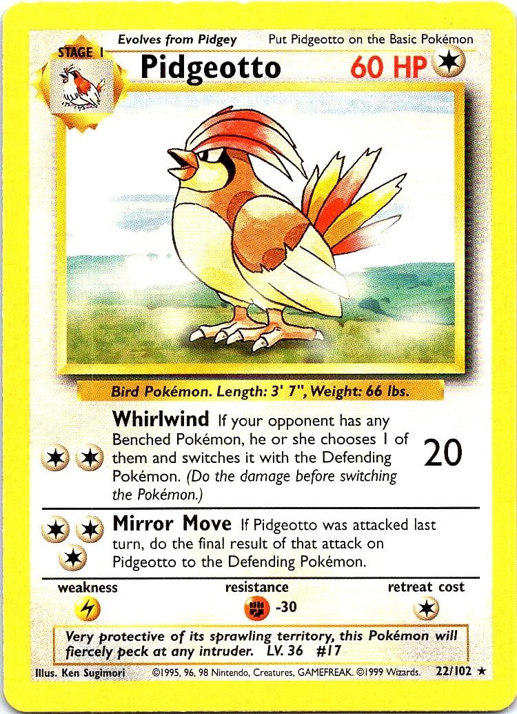 Pidgeotto 22/102 Rare Base Set Unlimited Pokemon Near Mint