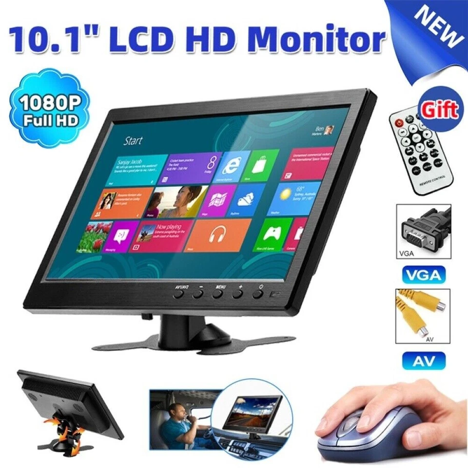 10.1 Zoll HD Display Bildschirm PC Auto Monitor CCTV AV/BNC/VGA/HDMI Speaker NEU - Bild 4 von 4