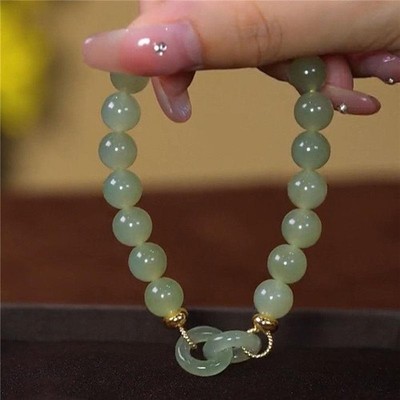 Ins Style Beaded Bangle Double Ring Interlocking Hetian Jade beaded Bracelet