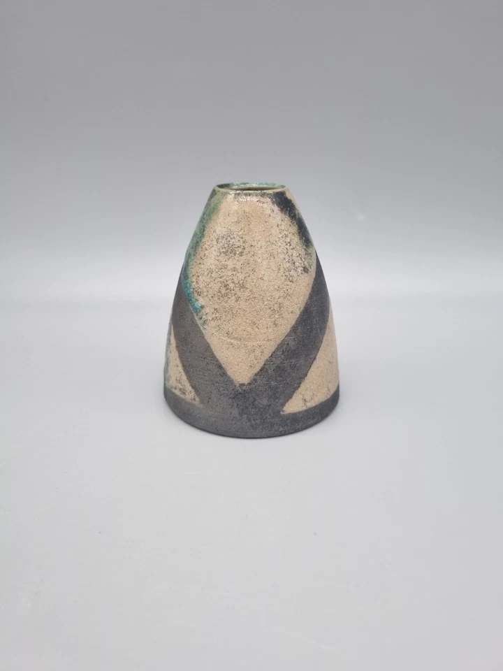 A Small Studio Pottery Cone Shaped Raku Vase, Impressed Makers Mark. - Image 2 of 4