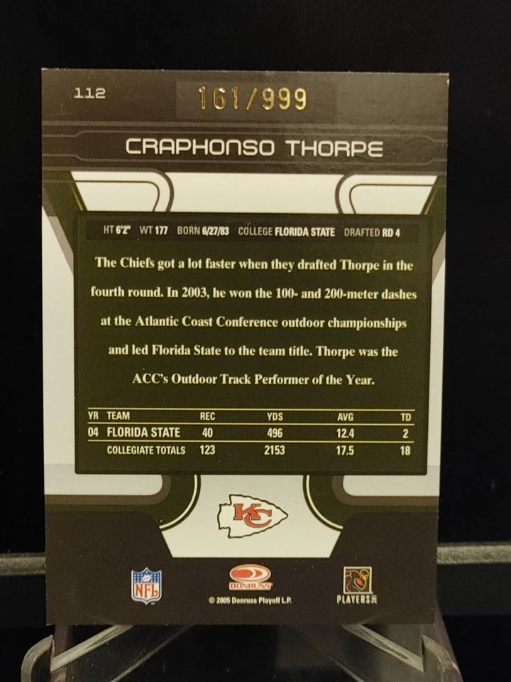 Craphonso Thorpe RC 2005 Donruss Zenith #112 - /999 - Kansas City Chiefs - Image 2 of 2