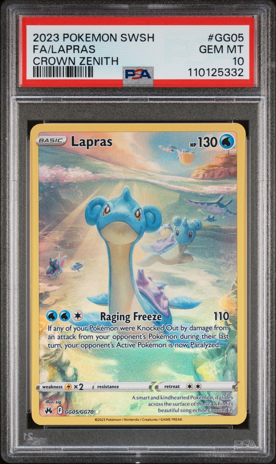 2023 POKEMON SWORD & SHIELD CROWN ZENITH #GG05 FULL ART/LAPRAS PSA 10