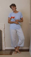 Wildbleu Moisture Wicking PJ Set Blue Tee & Capri Pajamas Great For Hot Flashes