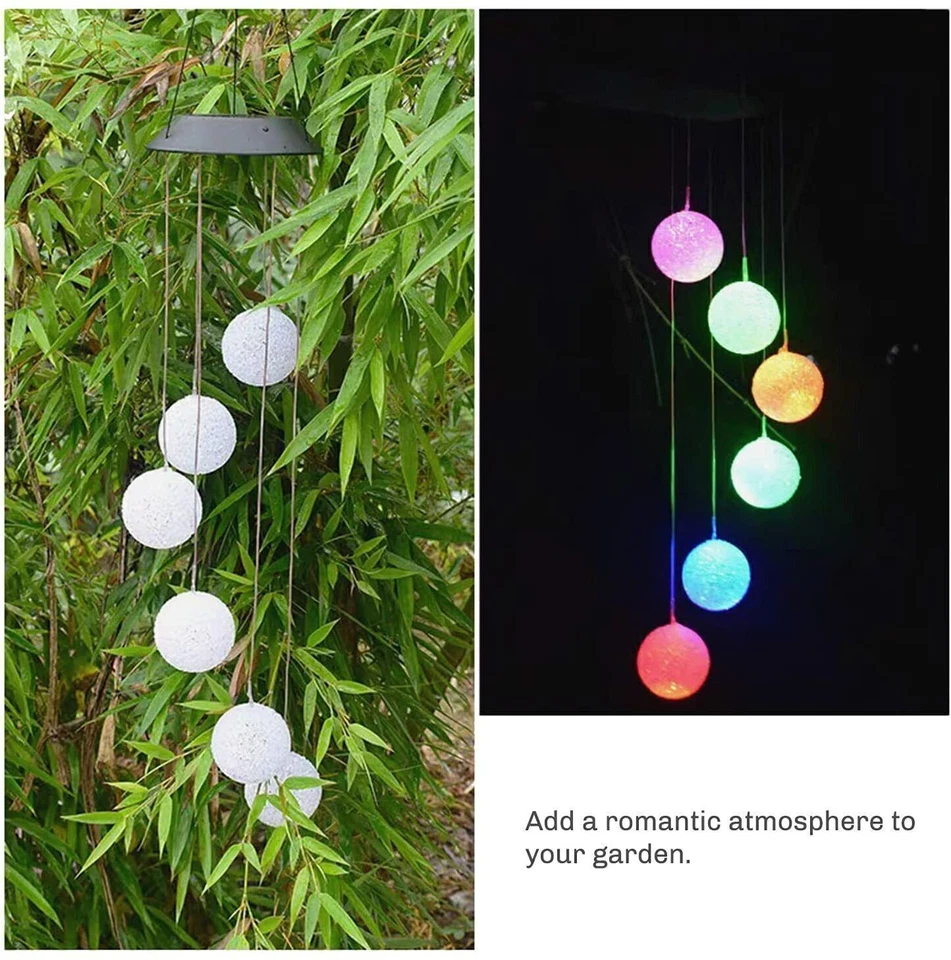 LED Solar Windspiel Solarleuchte Solarlampe Farbwechsel mit 6 Kugeln Garten Deko - Bild 2 von 4