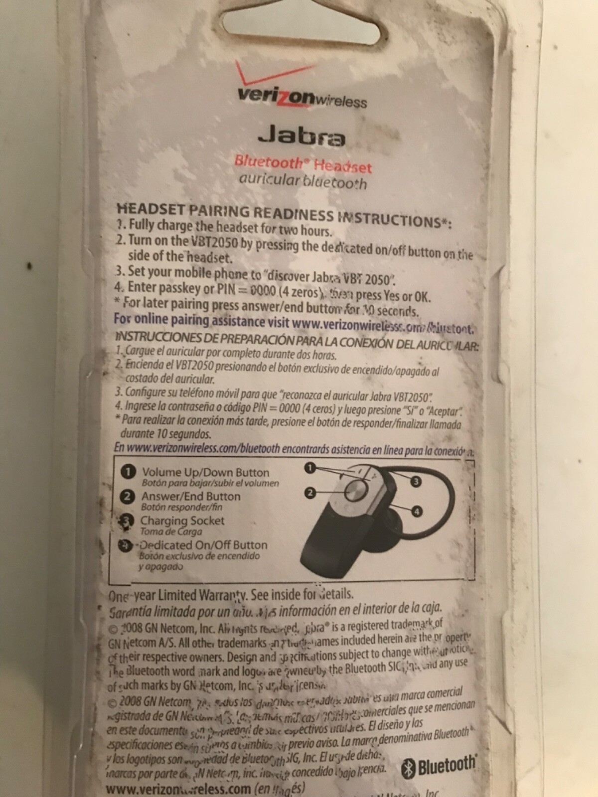 NEW Jabra Bluetooth Universal Headset VBT2050 Verizon Wireless for Mobile Phones