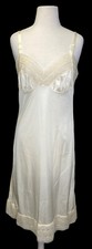 VINTAGE 70s Antron Nylon Lace Sheer Ivory Slip Sz 34 Medium Pollinais Adjustable