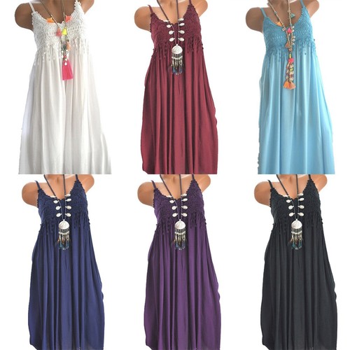 Women V-Neck Backless Dress Cami Mini Flapper Lace Dresses Boho Beach Dresses / - Picture 3 of 17
