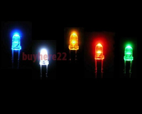 3mm 5mm LED LEDs RED GREEN BLUE WHITE YELLOW ORANGE RGB UV 1, 25, 50, 100 PACKS! - Picture 1 of 2