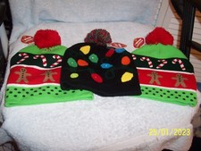 3 Light Up Christmas Beanie Hats New