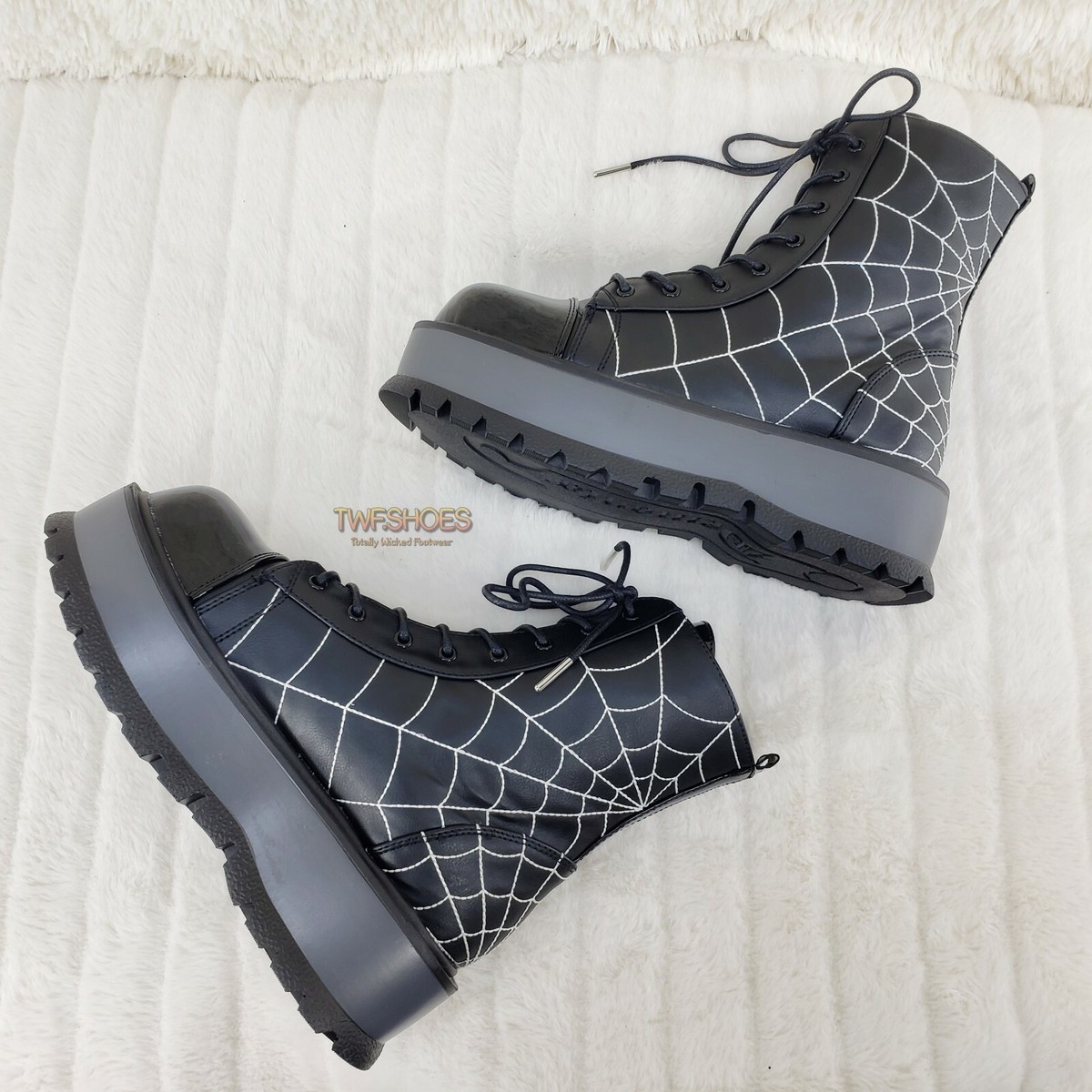 Slacker 88 Black Matte Spider Web Design Up Ankle Boots US 6