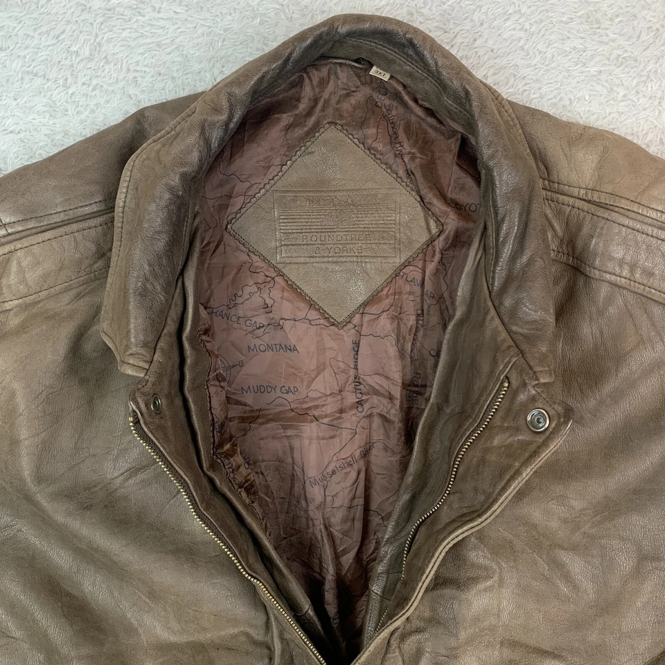 Roundtree & Yorke Brown Leather Bomber Jacket Men's Size 3XT Tall - Image 3 of 4