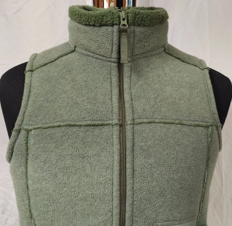 Chaleco polar Frost verde medio cremallera completa envejecido grueso forrado sherpa cuello alto Foto 2 de 4