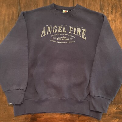 Vintage 1990's Angel Fire New Mexico Winter Sweatshirt Adult Large Navy Blue