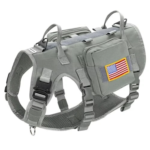 Dog Harness Medium Sized Dog,Tactical L:Chest 21.5-45.0",Neck 19.5-39.0" Gray