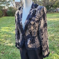 Donna Cody Black & Beige Silk Blazer Lace Tri...