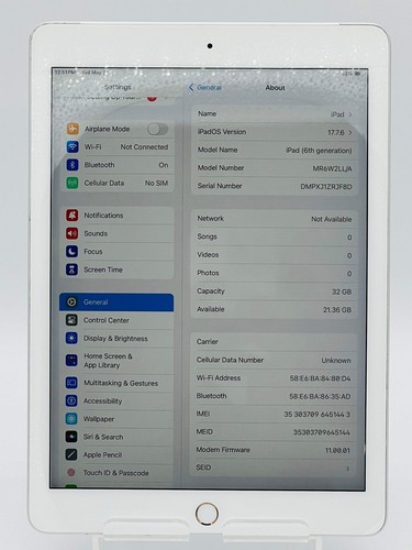 Apple iPad (6th Gen) A1954 Silver - 32GB, WiFi, Cellular, Minor Scratches, No To - Picture 7 of 7