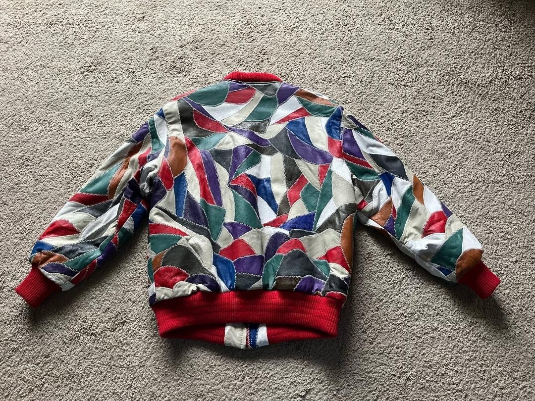 David Green Patchwork Multi-Colored Leather Bombe… - image 2