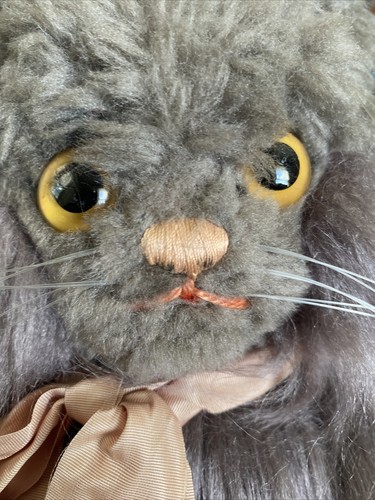 Steiff Persian Cat Diva 28cm Gray Color Coral Ribbon Plush Toy - Picture 11 of 11
