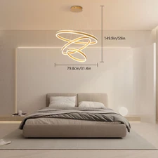 Modern 3 Ring Chandelier Golden Pendant Lamp Round LED Ceiling Light Hanging