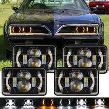 4PCS For Pontiac Firebird Trans AM 1977-81 4x6" LED Headlights High Low Beam DRL