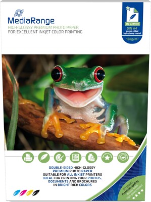 100 Mediarange Fotopapier 160g hochglänzend beidseitig Tintenstrahl glossy DINA4