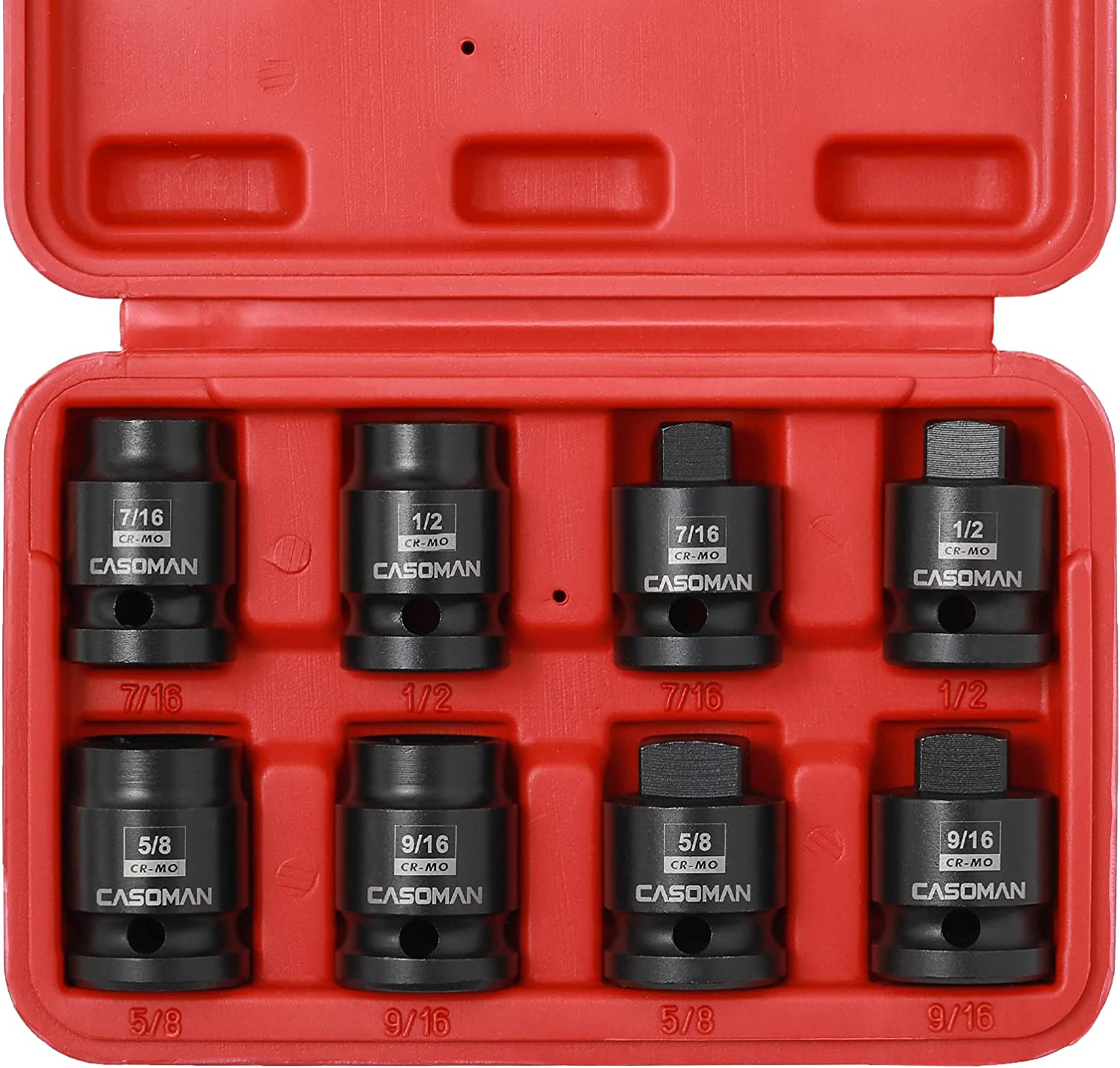 CASOMAN 8PCS 1/2-Inch Drive Pipe Plug Socket Set, Cr-Mo, SAE, Male/Female Set, 7