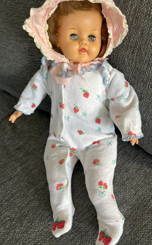 LG. 22" Vintage 50s Ideal Baby Doll Crier? Oil Cloth Body Sleepy Blue Eye Redhea