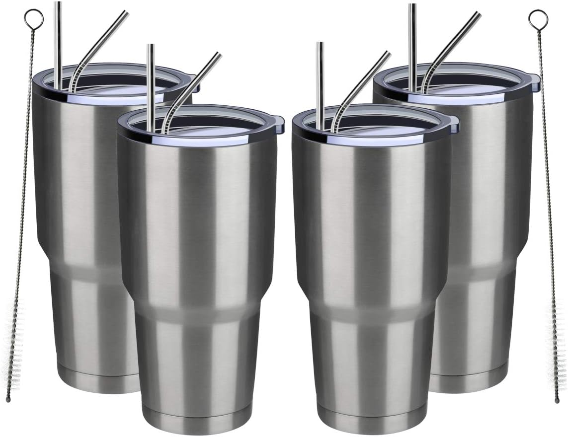 30Oz Stainless Steel Double Vacuum Insulated Tumbler with Lid and Straw for Coffee