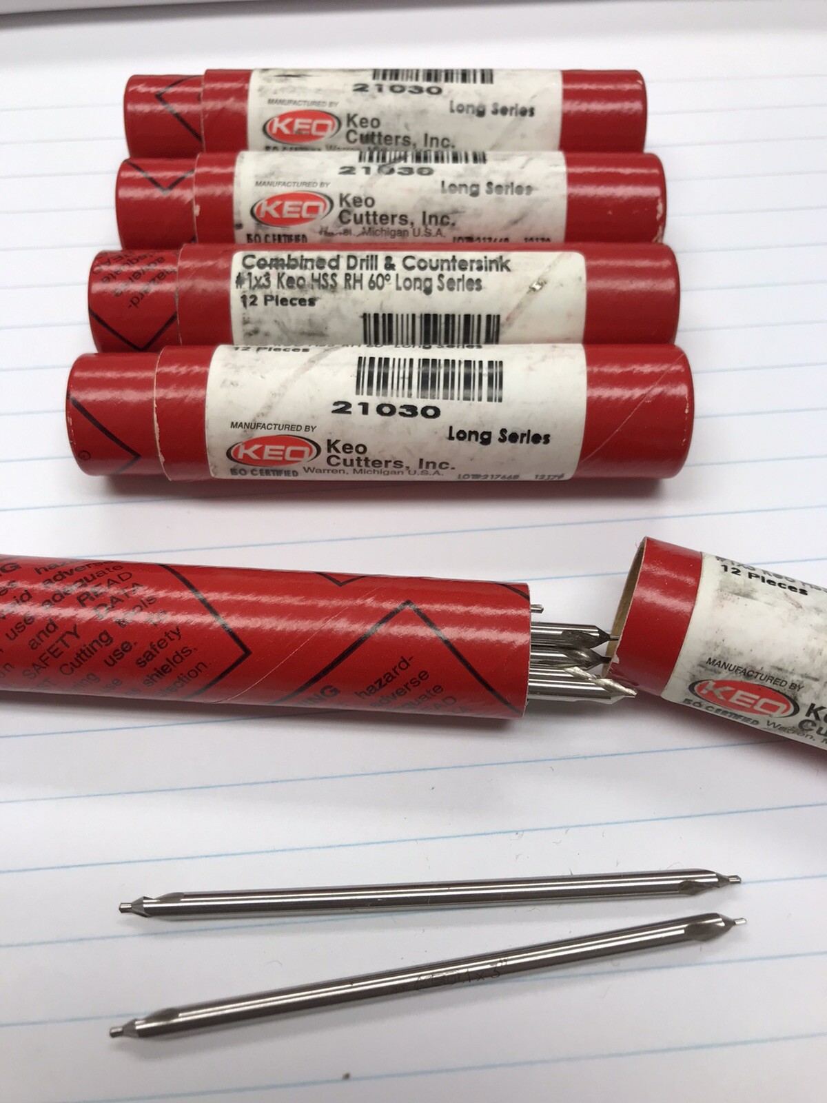 12 Pcs. 1 X 3” HS LONG 60 DEGREE COMBINED DRILL & COUNTERSINKS. KEO