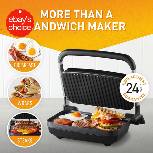 2-Slice Café Style Sandwich Press, Anyheight™ Control, Non-Stick, Silver - Picture 3 of 12