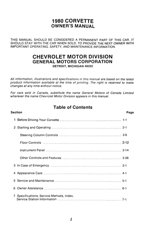 Chevrolet Corvette 1980 manual del propietario Foto 3 de 4