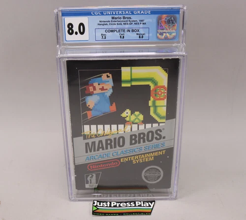 Original Mario Bros. Arcade Black Box Nintendo NES w/Hangtab CGC 8.0 w/9.8 Cart!