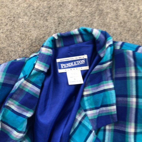 Vintage Pendleton Blazer Womens Small Blue Check Plaid Rayon Career Business * - Picture 7 of 11