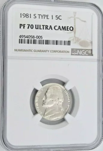 1981 S Proof Jefferson Nickel - Type 1 - NGC PF 70 Ultra Cameo Guide $425
