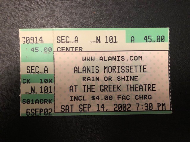 Alanis Morisette concert ticket stub Sep 14 2002 Los Angeles's Greek Theatre