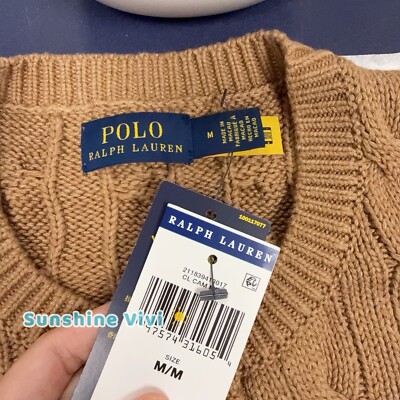NWT Polo Ralph Lauren Cable-Knit Cotton Crewneck Cardigan Camel