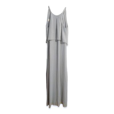 flounced crinkle chiffon sheath bridesmaid dress David's Bridal Flounced Crinkle Chiffon Sheath Dress in Dusty Blue Size 6