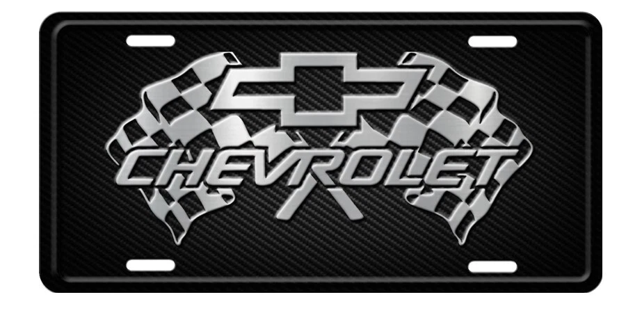 Chevy Chevrolet Bowtie Checkered Flags Aluminum Novelty License Plate Tag - Picture 1 of 5