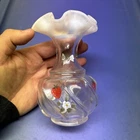 Fenton Glass Vase French Painted Strawberries Signed (5 1/2”-H)