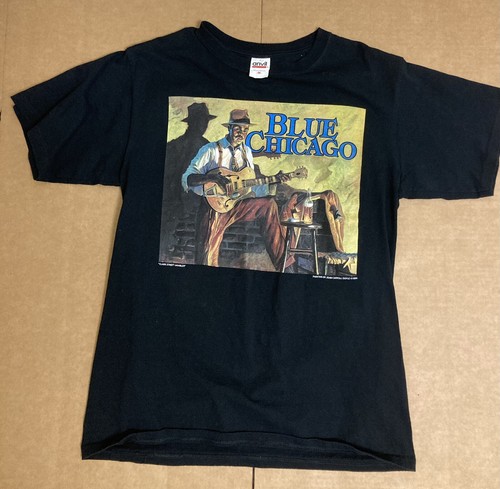 Vintage Anvil T Shirt 90s John Carroll Doyle Blue Chicago Medium Black