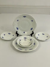 Vintage Adderley Blue Chelsea Embossed Set Of 6 Dishes Estate Pieces /r