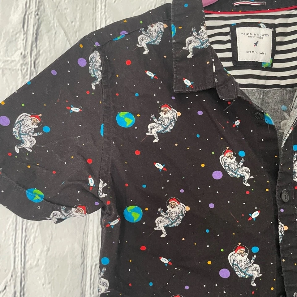 Denim & Flower boy’s outer space Santa Button Down Shirt - Image 2 of 4