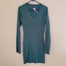 Women's Derek Heart Dark Green Ribbed V-Neck Sweater Dress Size XL