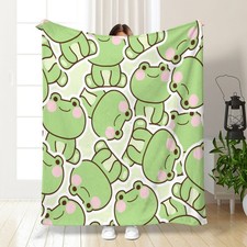Cozy All-Season Flannel Throw Blanket with Cute Frog Print - Soft, Warm  