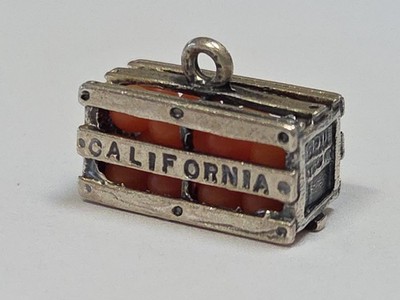 Sterling Silber ~ California Orange Kiste Charm ~ schöne Details ~ VINTAGE