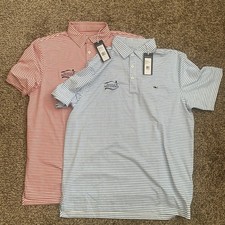 Lot 2 Vineyard Vines L Polo Shirt OTG Performance Sankaty Red Blue Striped LOGO